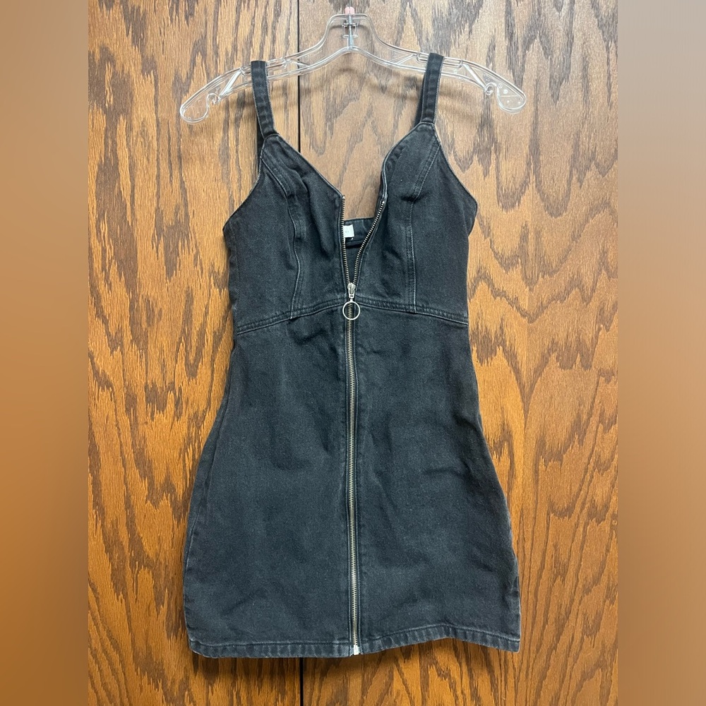 Black Mini Denim Zipper Dress
